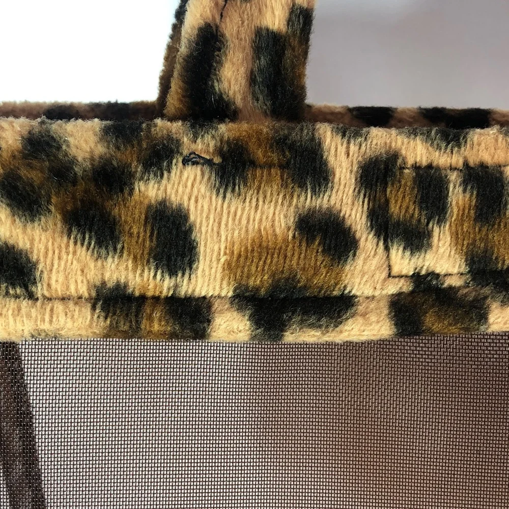 Leopard Trim Brown Mesh Tote Bag & Matching Zip Purse (13” x 8 1/2”) - Picture 3 of 7